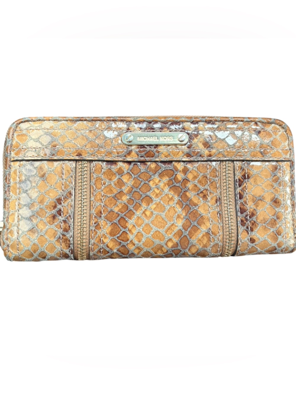 Michael Kors Metallic Gold Snake-Embossed Zip Wallet
